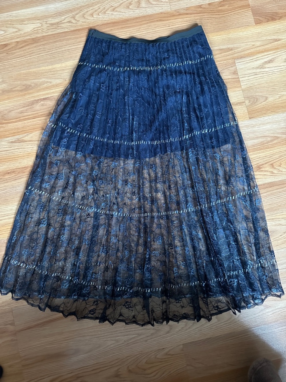 French Connection Navy Lace Pleated Midi Skirt in size 6